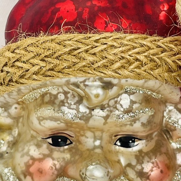 JUMBO 6 Inch Blown Glass Santa Face With Brass Tone Bell Christmas Ornament - Picture 11 of 13